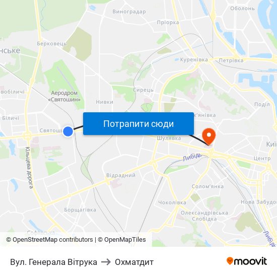 Вул. Генерала Вітрука to Охматдит map