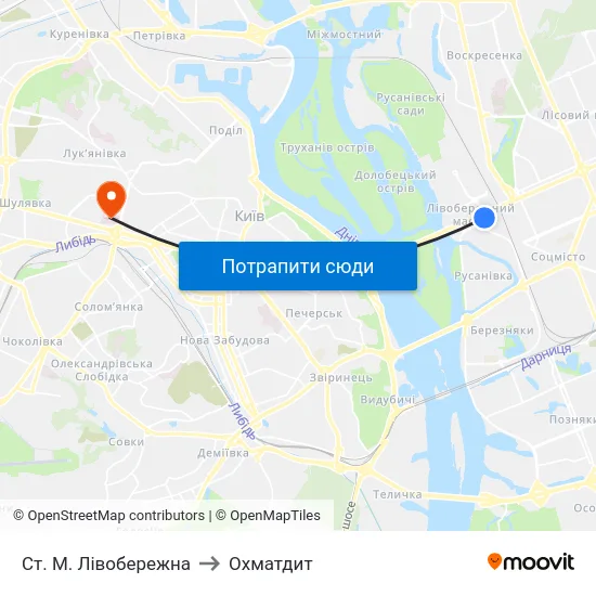Ст. М. Лівобережна to Охматдит map