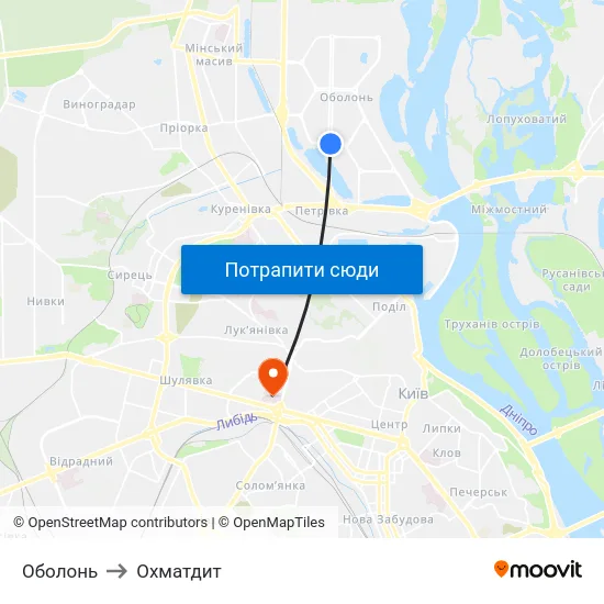Оболонь to Охматдит map
