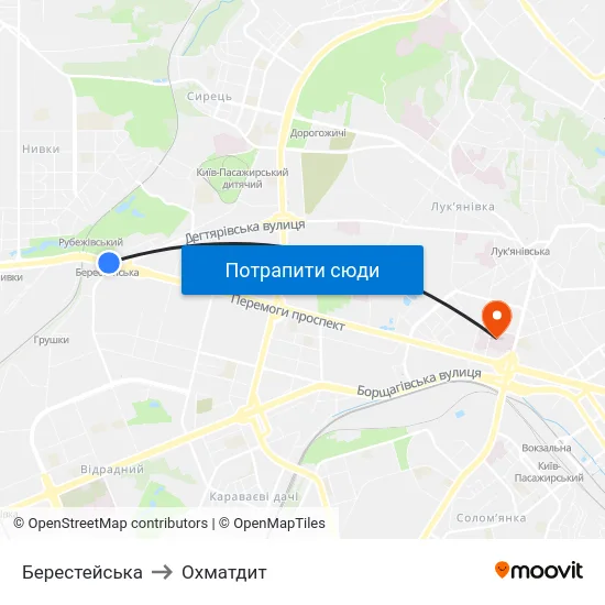Берестейська to Охматдит map