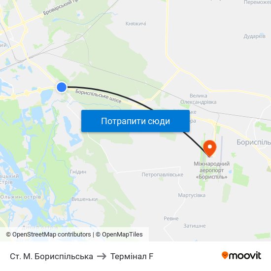 Ст. М. Бориспільська to Термінал F map