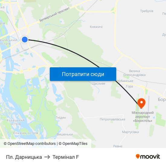 Пл. Дарницька to Термінал F map