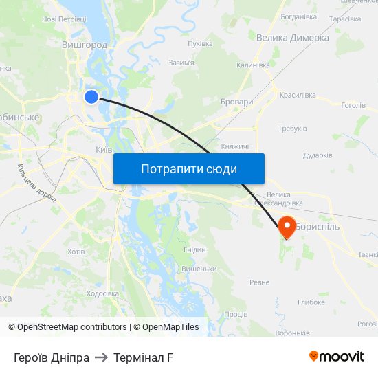 Героїв Дніпра to Термінал F map