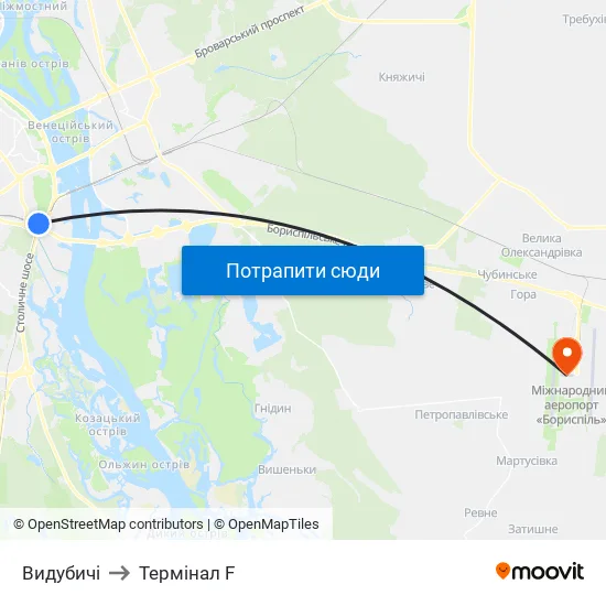 Видубичі to Термінал F map