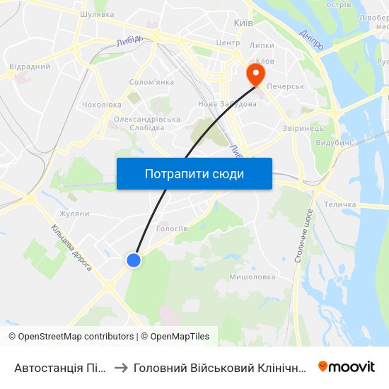Автостанція Південна to Головний Військовий Клінічний Госпіталь map