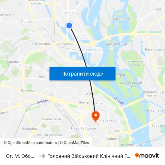 Ст. М. Оболонь to Головний Військовий Клінічний Госпіталь map