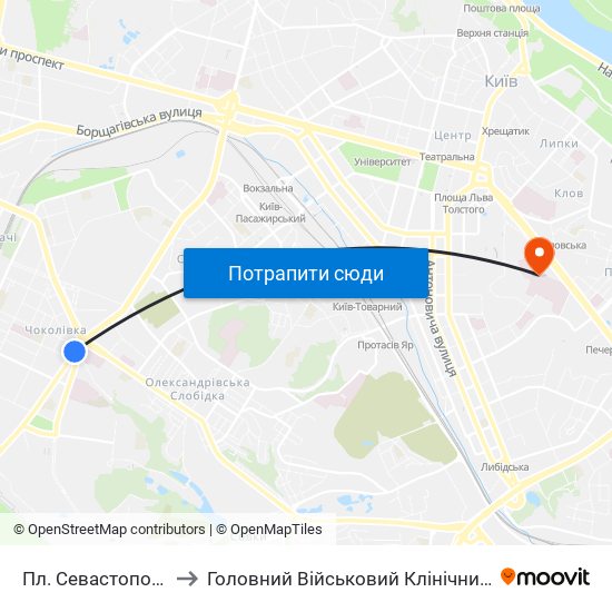 Пл. Севастопольська to Головний Військовий Клінічний Госпіталь map