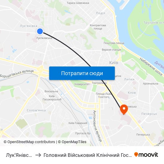 Лук'Янівська to Головний Військовий Клінічний Госпіталь map