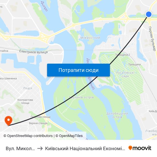 Вул. Миколи Закревського to Київський Національний Економічний Університет Імені Вадима Гетьмана map