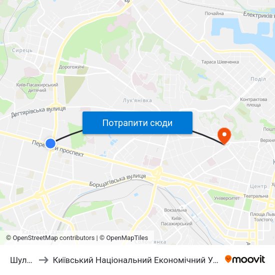 Шулявська to Київський Національний Економічний Університет Імені Вадима Гетьмана map