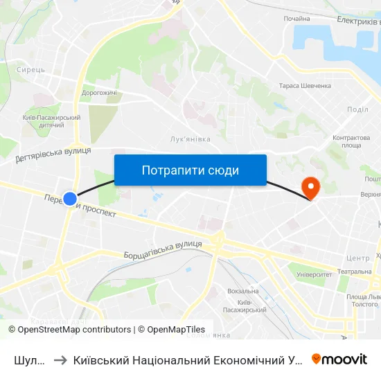 Шулявська to Київський Національний Економічний Університет Імені Вадима Гетьмана map