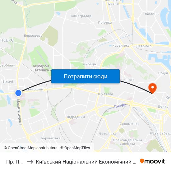 Пр. Перемоги to Київський Національний Економічний Університет Імені Вадима Гетьмана map