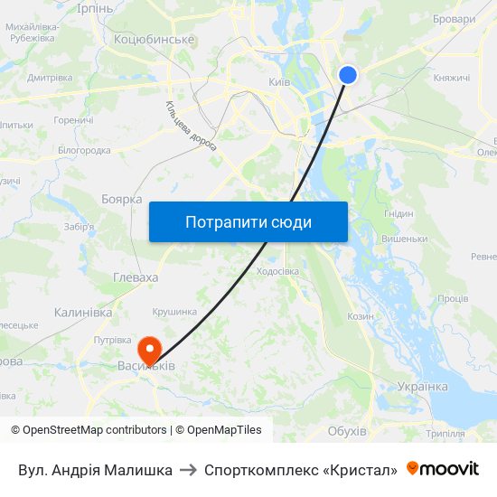 Вул. Андрія Малишка to Спорткомплекс «Кристал» map