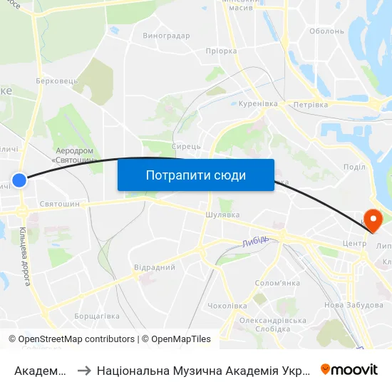 Академмістечко to Національна Музична Академія України Ім. П. І. Чайковського map