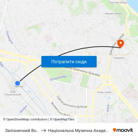 Залізничний Вокзал Центральний to Національна Музична Академія України Ім. П. І. Чайковського map