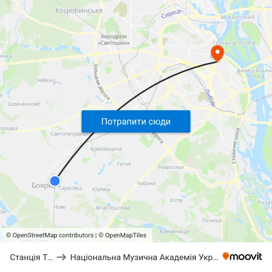 Станція Тарасівка to Національна Музична Академія України Ім. П. І. Чайковського map