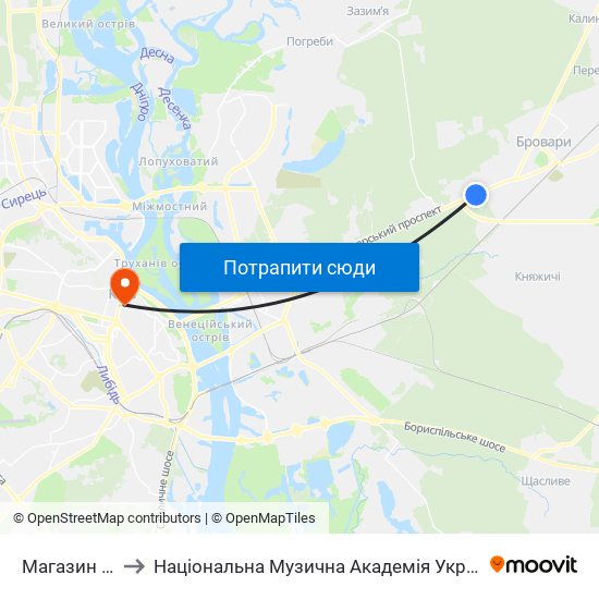 Магазин Вітерець to Національна Музична Академія України Ім. П. І. Чайковського map
