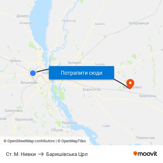 Ст. М. Нивки to Баришівська Црл map