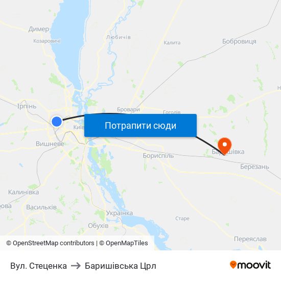 Вул. Стеценка to Баришівська Црл map