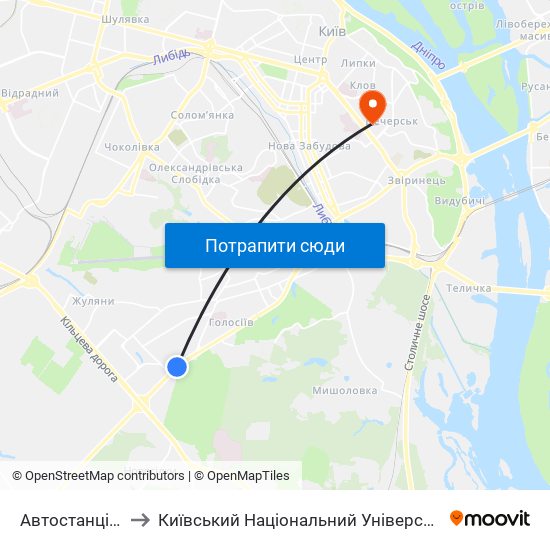 Автостанція Південна to Київський Національний Університет Технологій Та Дизайну map