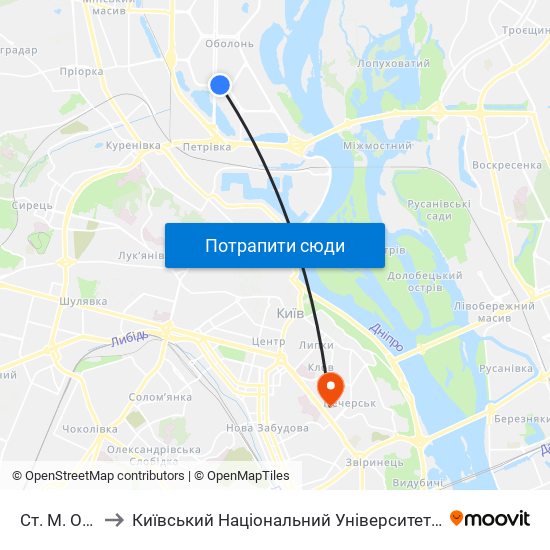Ст. М. Оболонь to Київський Національний Університет Технологій Та Дизайну map