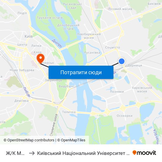 Ж/К Мега-Сiтi to Київський Національний Університет Технологій Та Дизайну map