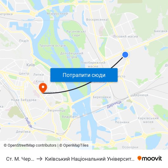 Ст. М. Чернігівська to Київський Національний Університет Технологій Та Дизайну map