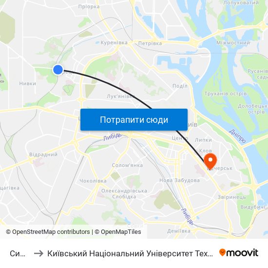 Сирець to Київський Національний Університет Технологій Та Дизайну map