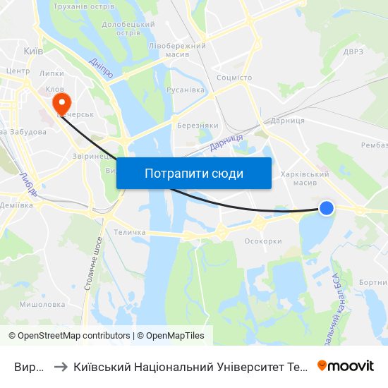 Вирлиця to Київський Національний Університет Технологій Та Дизайну map