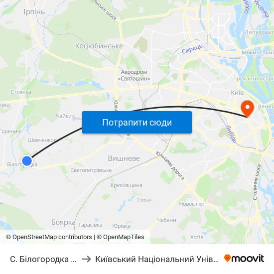 С. Білогородка (Торговий Центр) to Київський Національний Університет Технологій Та Дизайну map