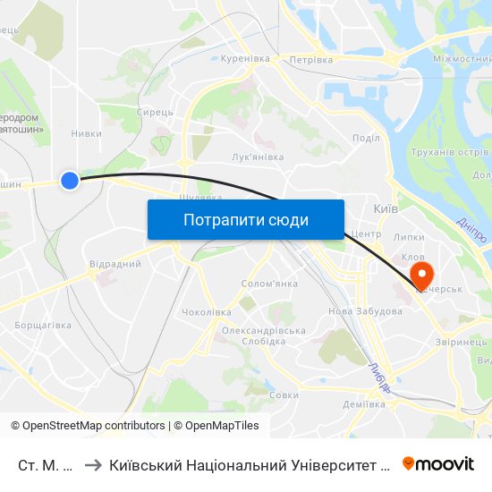 Ст. М. Нивки to Київський Національний Університет Технологій Та Дизайну map