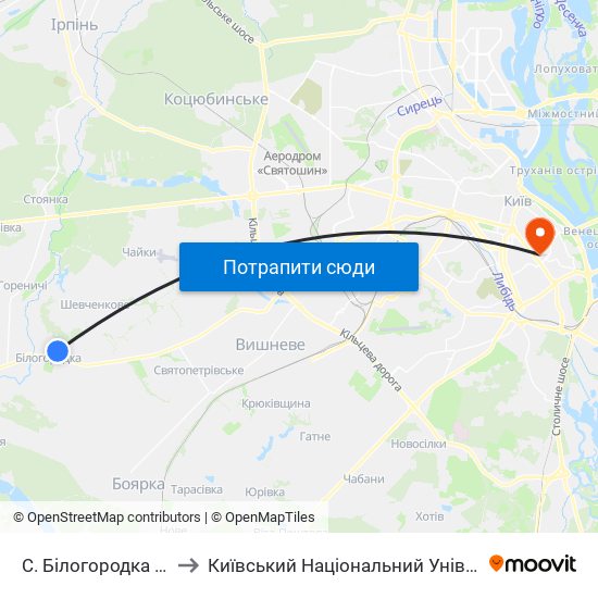 С. Білогородка (Торговий Центр) to Київський Національний Університет Технологій Та Дизайну map