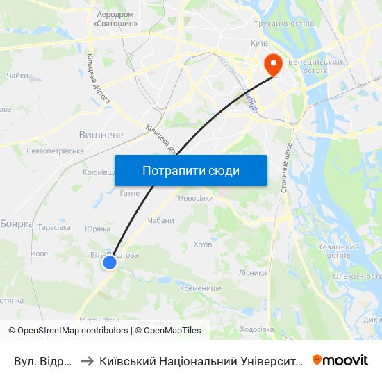 Вул. Відродження to Київський Національний Університет Технологій Та Дизайну map