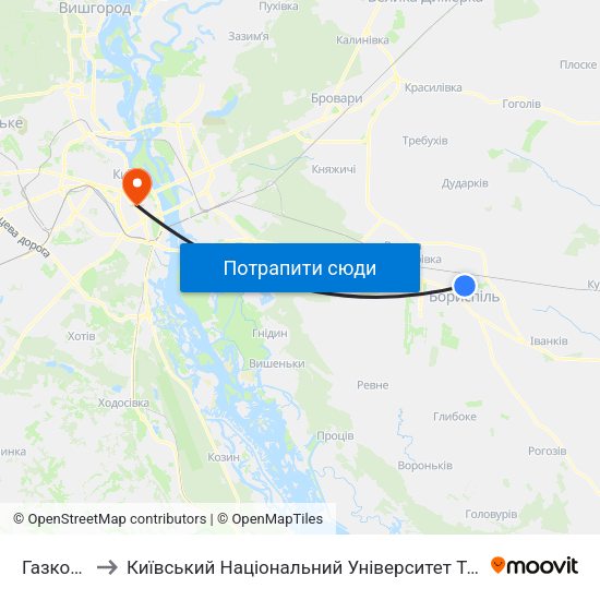 Газконтора to Київський Національний Університет Технологій Та Дизайну map