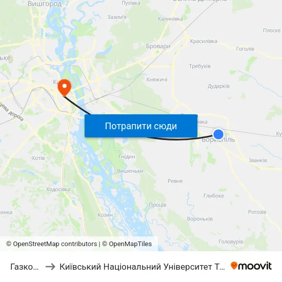 Газконтора to Київський Національний Університет Технологій Та Дизайну map
