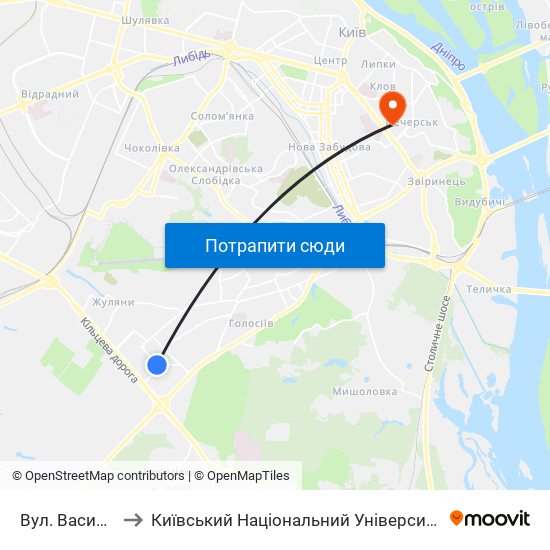 Вул. Василя Касіяна to Київський Національний Університет Технологій Та Дизайну map