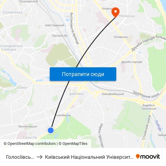 Голосіївський Парк to Київський Національний Університет Технологій Та Дизайну map