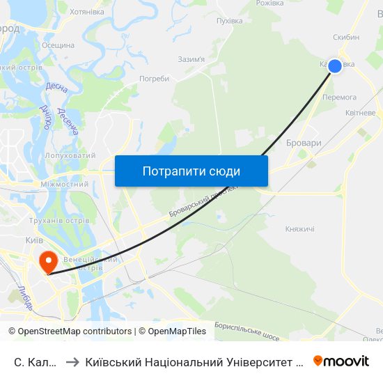С. Калинівка to Київський Національний Університет Технологій Та Дизайну map