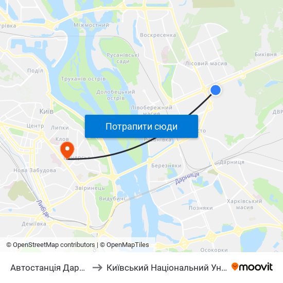 Автостанція Дарниця (Платформа №8) to Київський Національний Університет Технологій Та Дизайну map