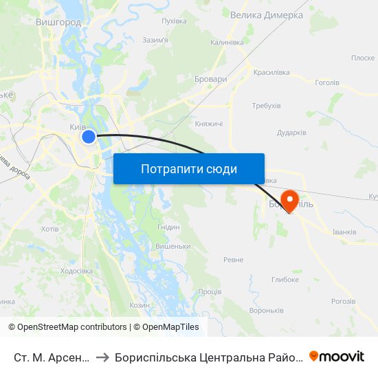 Ст. М. Арсенальна to Бориспільська Центральна Районна Лікарня map