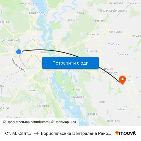 Ст. М. Святошин to Бориспільська Центральна Районна Лікарня map
