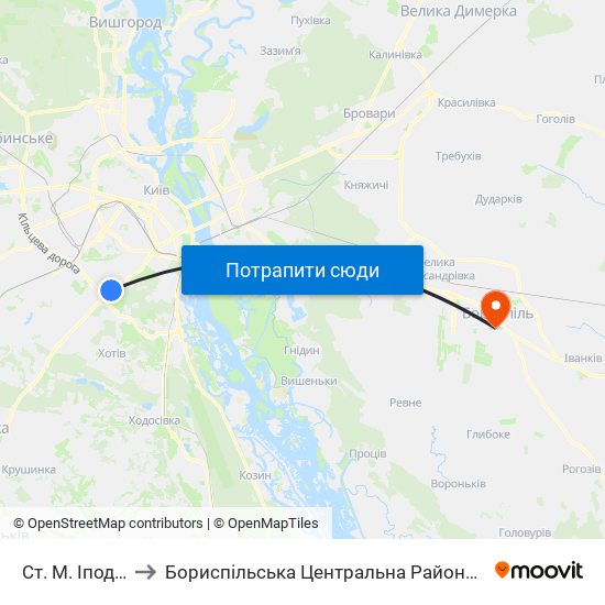 Ст. М. Іподром to Бориспільська Центральна Районна Лікарня map