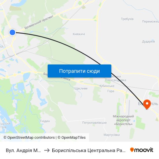 Вул. Андрія Малишка to Бориспільська Центральна Районна Лікарня map