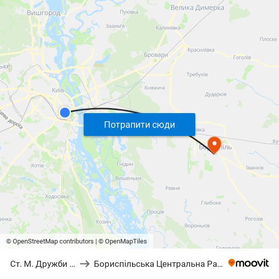 Ст. М. Дружби Народів to Бориспільська Центральна Районна Лікарня map