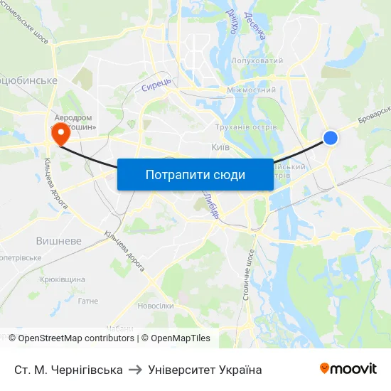 Ст. М. Чернігівська to Університет Україна map