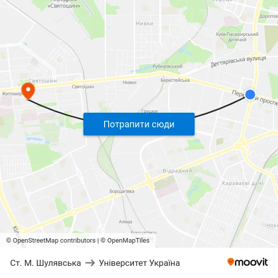 Ст. М. Шулявська to Університет Україна map