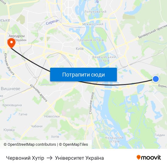 Червоний Хутір to Університет Україна map