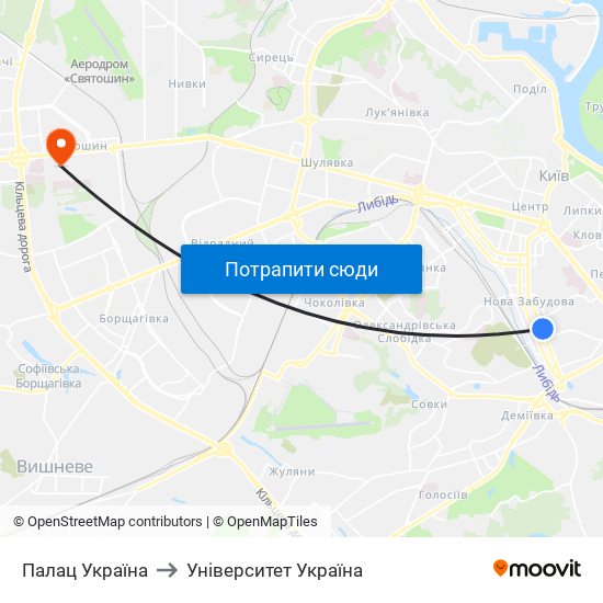 Палац Україна to Університет Україна map