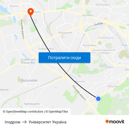 Іподром to Університет Україна map