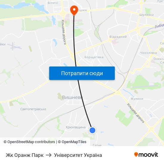 Жк Оранж Парк to Університет Україна map